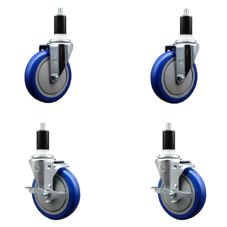 Service Caster 5'' Blue Poly Wheel Swivel 1-3/8'' Expanding Stem Caster Set 2 Brakes, 4PK SCC-EX20S514-PPUB-BLUE-2-TLB-2-138